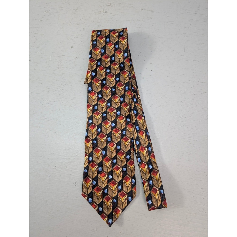 Ermenegildo Zegna Men's Silk Neck Tie Geometric Gold Red Blue Designer Luxury